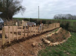 positioning the chestnut posts and starting the weave